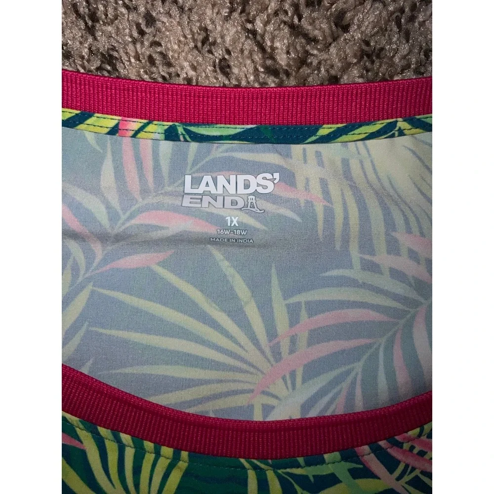 Lands End 365 Tunic Top‎ Womens Baltic Teal Multi Palm size 1X